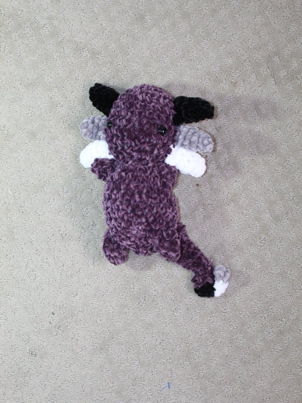 Handmade 11" x 7" Purple Grey Crocheted Axolotl